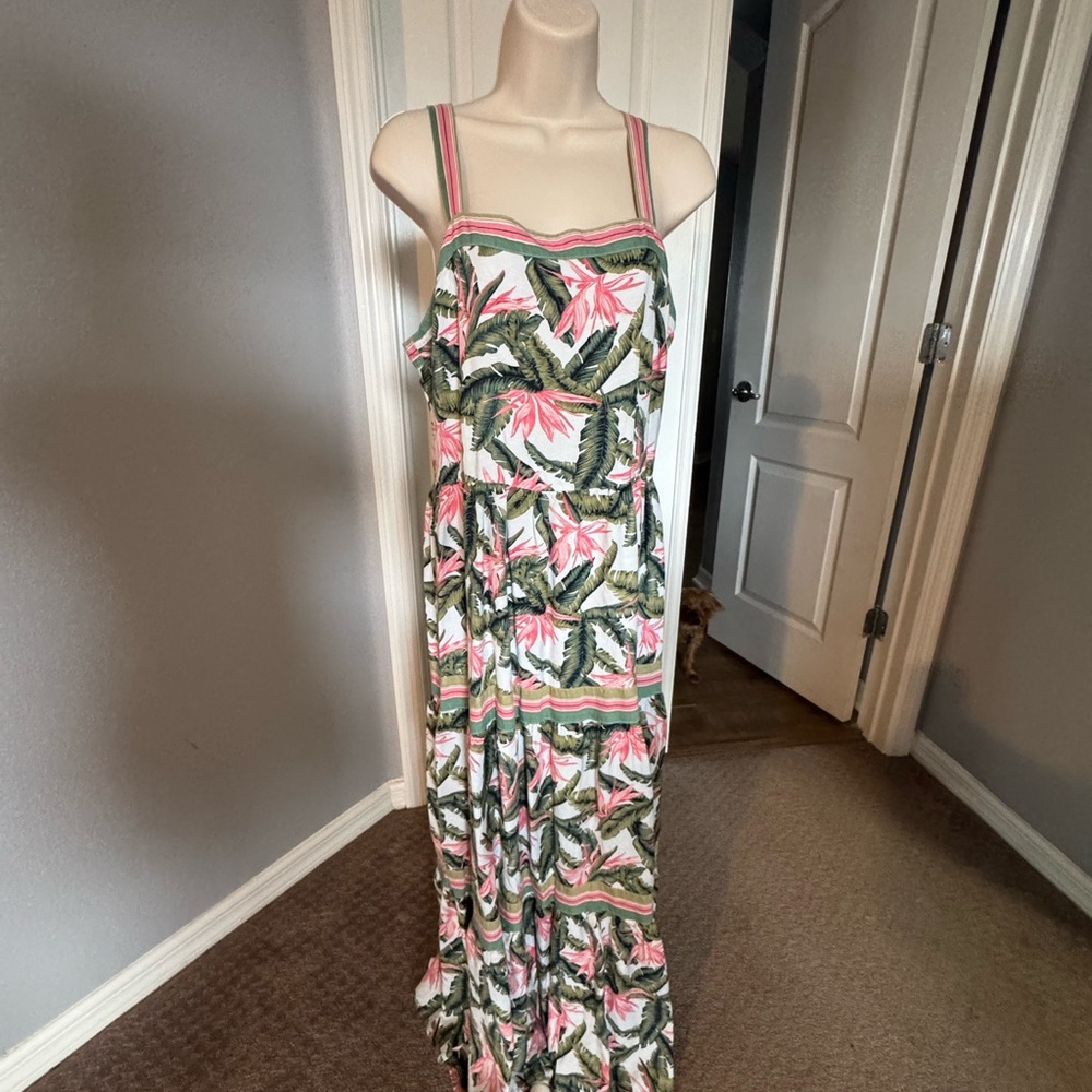 LOFT Green and Pink Floral Maxi Dress